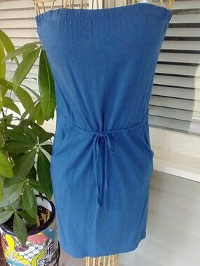 Dress🌈Cotton strapless drawstring waist dress